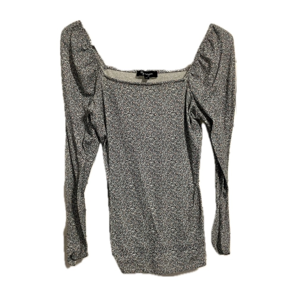 Square Neck Long Sleeve Top with Flower Details